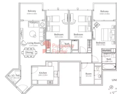 Floor plan, 3 Beds, 1,666 sq ft