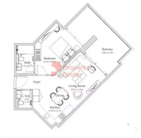 Floor plan, 1 Bed, 835 sq ft