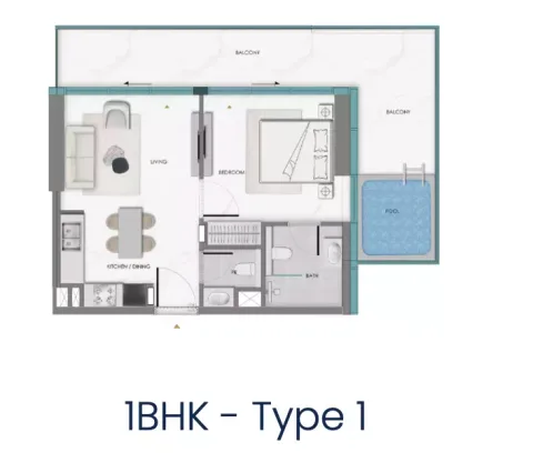 Floor plan, 1 Bed, 677 sq ft