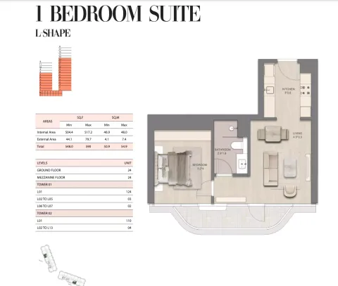 Floor plan, 1 Bed, 548 sq ft