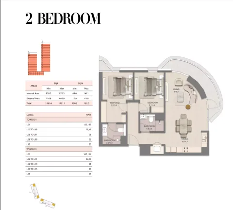 Floor plan, 2 Beds, 1,082 sq ft