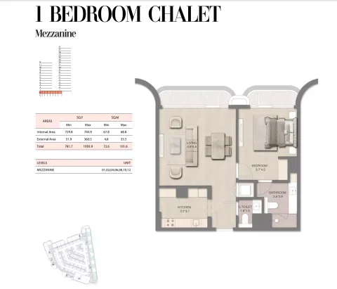 Floor plan, 1 Bed, 781 sq ft