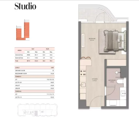 Floor plan, Studio, 387 sq ft