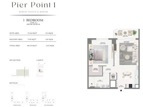 Floor plan, 1 Bed, 801 sq ft