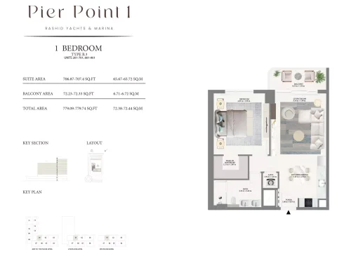 Floor plan, 1 Bed, 779 sq ft