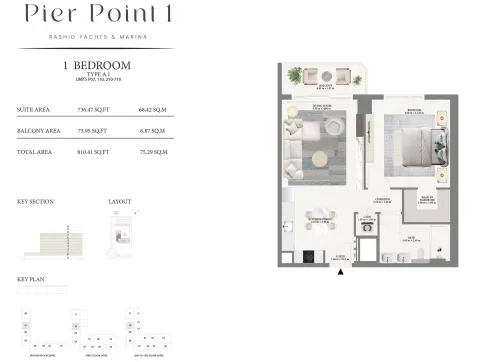 Floor plan, 1 Bed, 810 sq ft