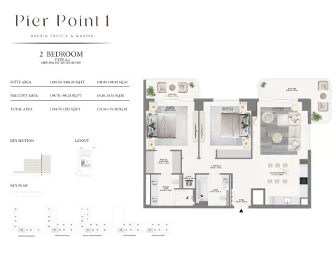 Floor plan, 2 Beds, 1,285 sq ft