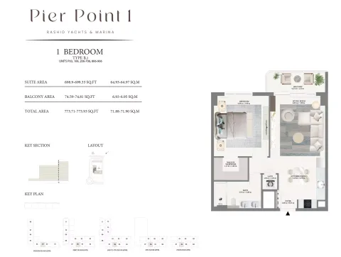 Floor plan, 1 Bed, 773 sq ft