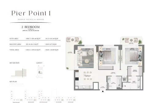 Floor plan, 2 Beds, 1,292 sq ft