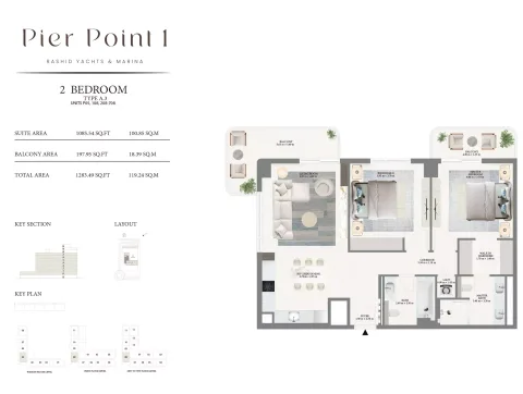 Floor plan, 2 Beds, 1,283 sq ft