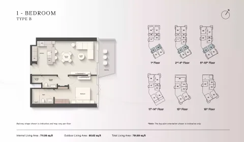 Floor plan, 1 Bed, 791 sq ft