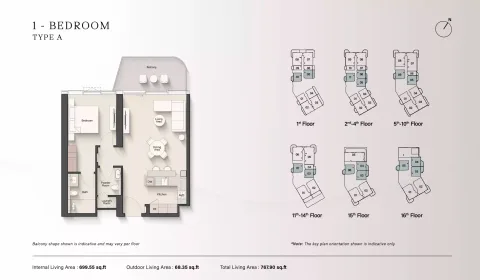 Floor plan, 1 Bed, 767 sq ft