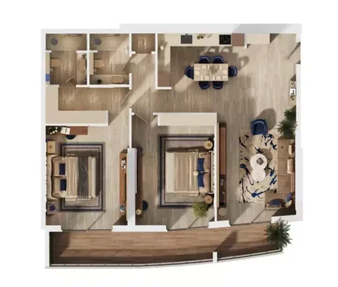 Floor plan, 2 Beds, 1,384 sq ft