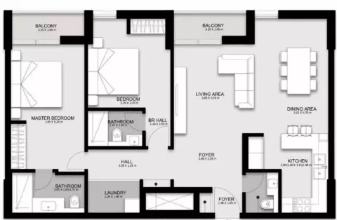 Floor plan, 2 Beds, 1,296 sq ft