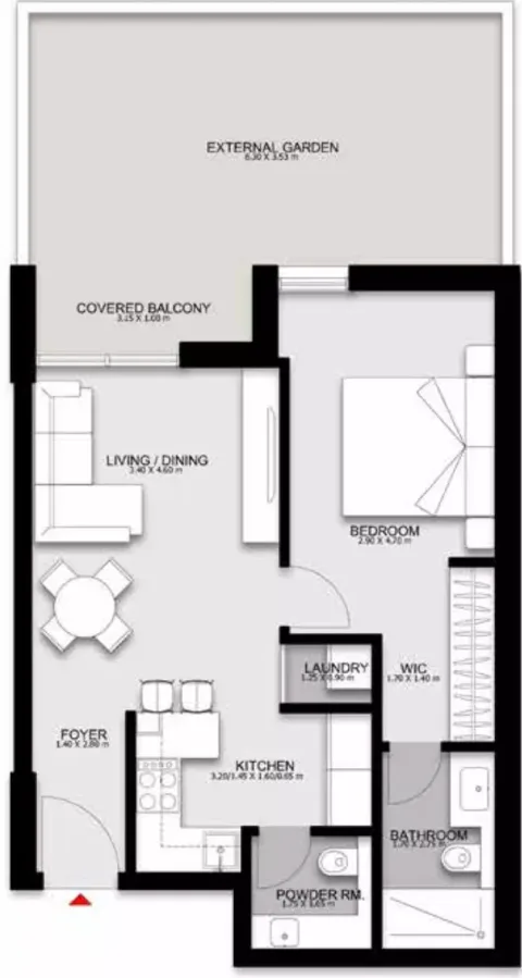 Floor plan, 1 Bed, 942 sq ft