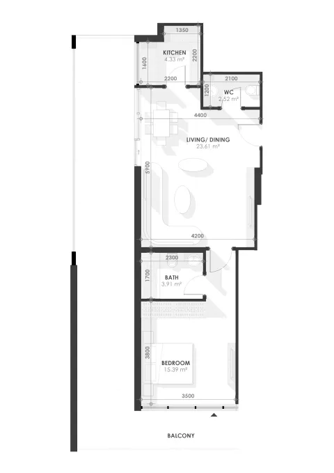 Floor plan, 1 Bed, 1,080 sq ft