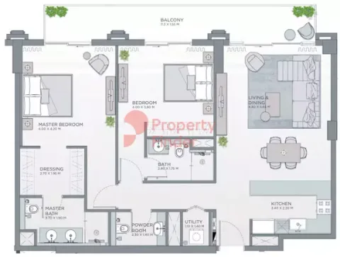 Floor plan, 2 Beds, 1,364 sq ft