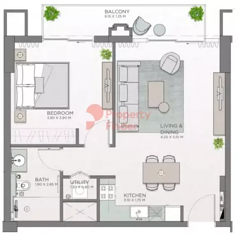 Floor plan, 1 Bed, 710 sq ft