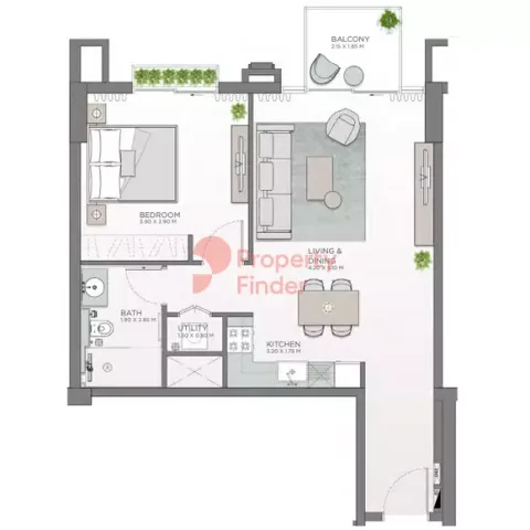 Floor plan, 1 Bed, 1,411 sq ft