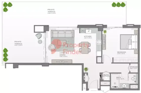 Floor plan, 1 Bed, 744 sq ft