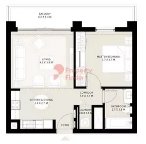 Floor plan, 1 Bed, 724 sq ft