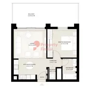 Floor plan, 1 Bed, 851 sq ft