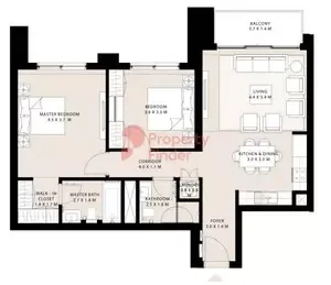 Floor plan, 2 Beds, 1,017 sq ft