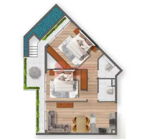 Floor plan, 2 Beds, 1,303 sq ft