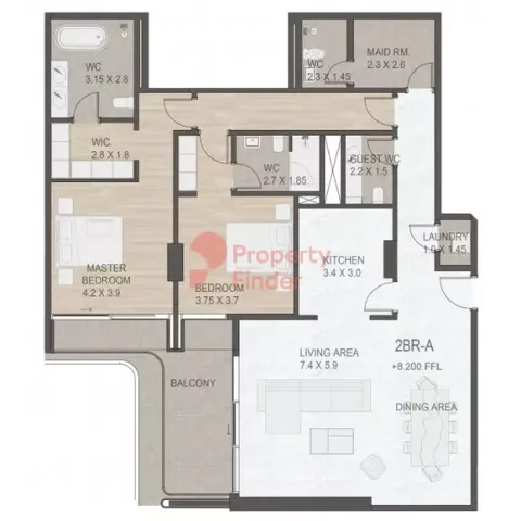 Floor plan, 2 Beds, 1,825 sq ft