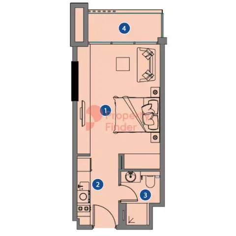 Floor plan, Studio, 408 sq ft