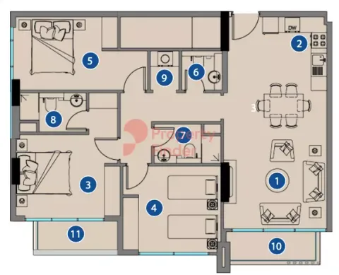Floor plan, 3 Beds, 1,116 sq ft