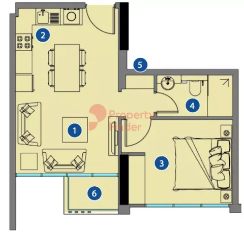 Floor plan, 1 Bed, 470 sq ft