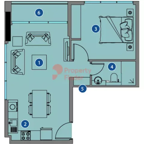 Floor plan, 1 Bed, 602 sq ft