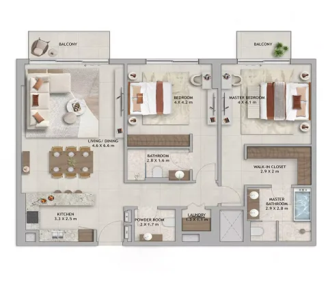 Floor plan, 2 Beds, 1,382 sq ft