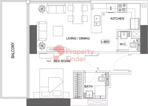 Floor plan, 1 Bed, 0 sq ft