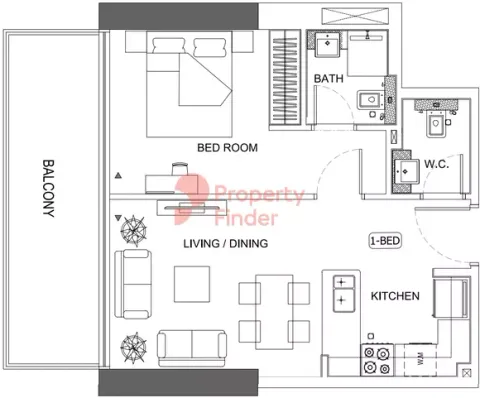 Floor plan, 1 Bed, 0 sq ft