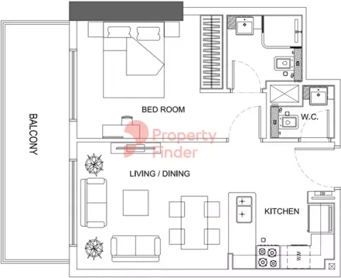 Floor plan, 1 Bed, 750 sq ft