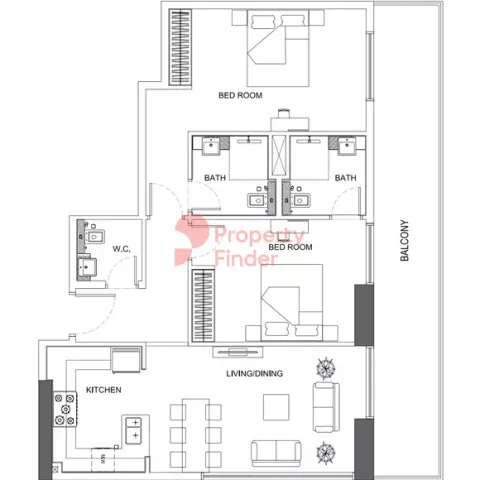 Floor plan, 2 Beds, 0 sq ft