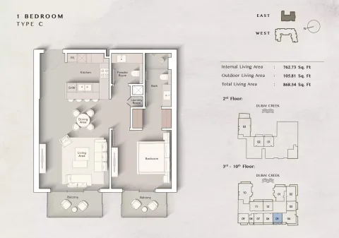 Floor plan, 1 Bed, 868 sq ft