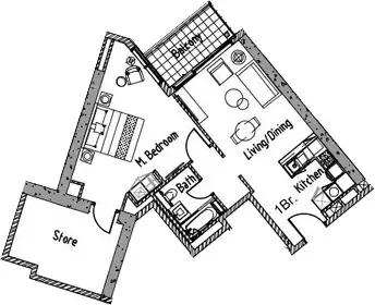 Floor plan, 1 Bed, 873 sq ft