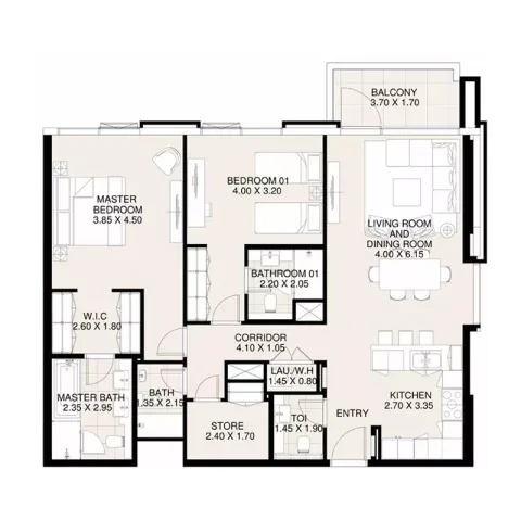 Floor plan, 2 Beds, 1,330 sq ft