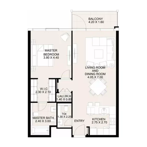 Floor plan, 1 Bed, 920 sq ft