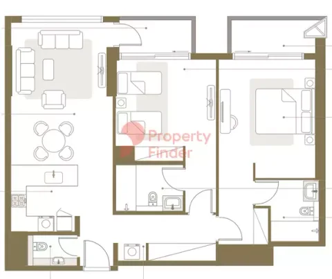 Floor plan, 2 Beds, 1,208 sq ft