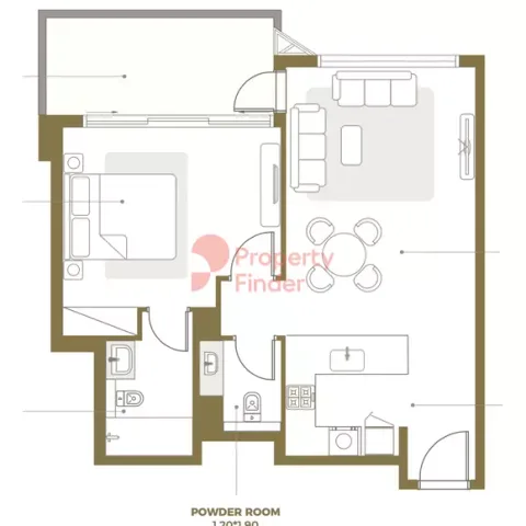 Floor plan, 1 Bed, 822 sq ft