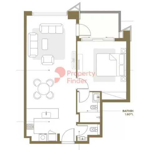 Floor plan, 1 Bed, 790 sq ft