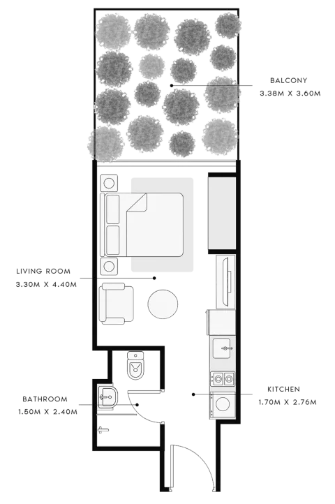 Floor plan, Studio, 412 sq ft