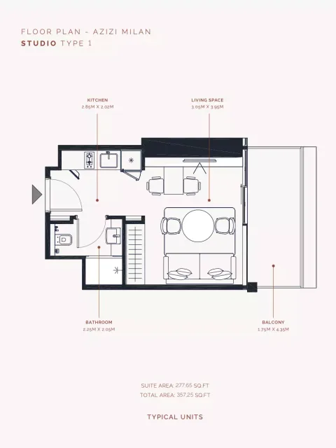 Floor plan, Studio, 357 sq ft