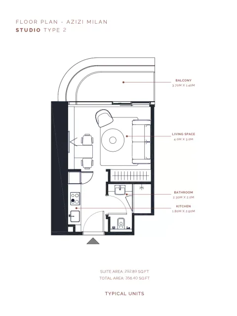 Floor plan, Studio, 356 sq ft