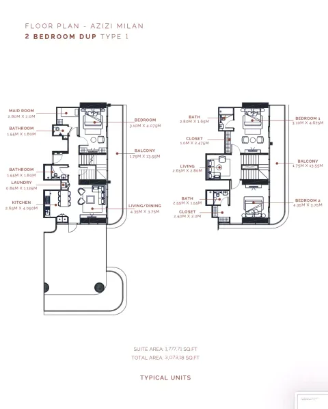 Floor plan, 2 Beds, 1,777 sq ft