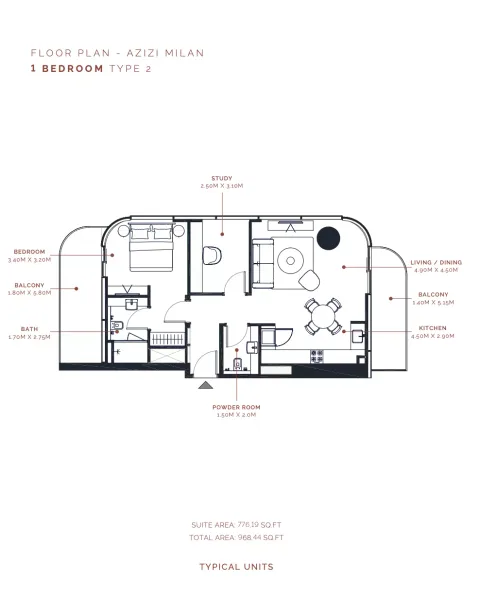 Floor plan, 1 Bed, 776 sq ft